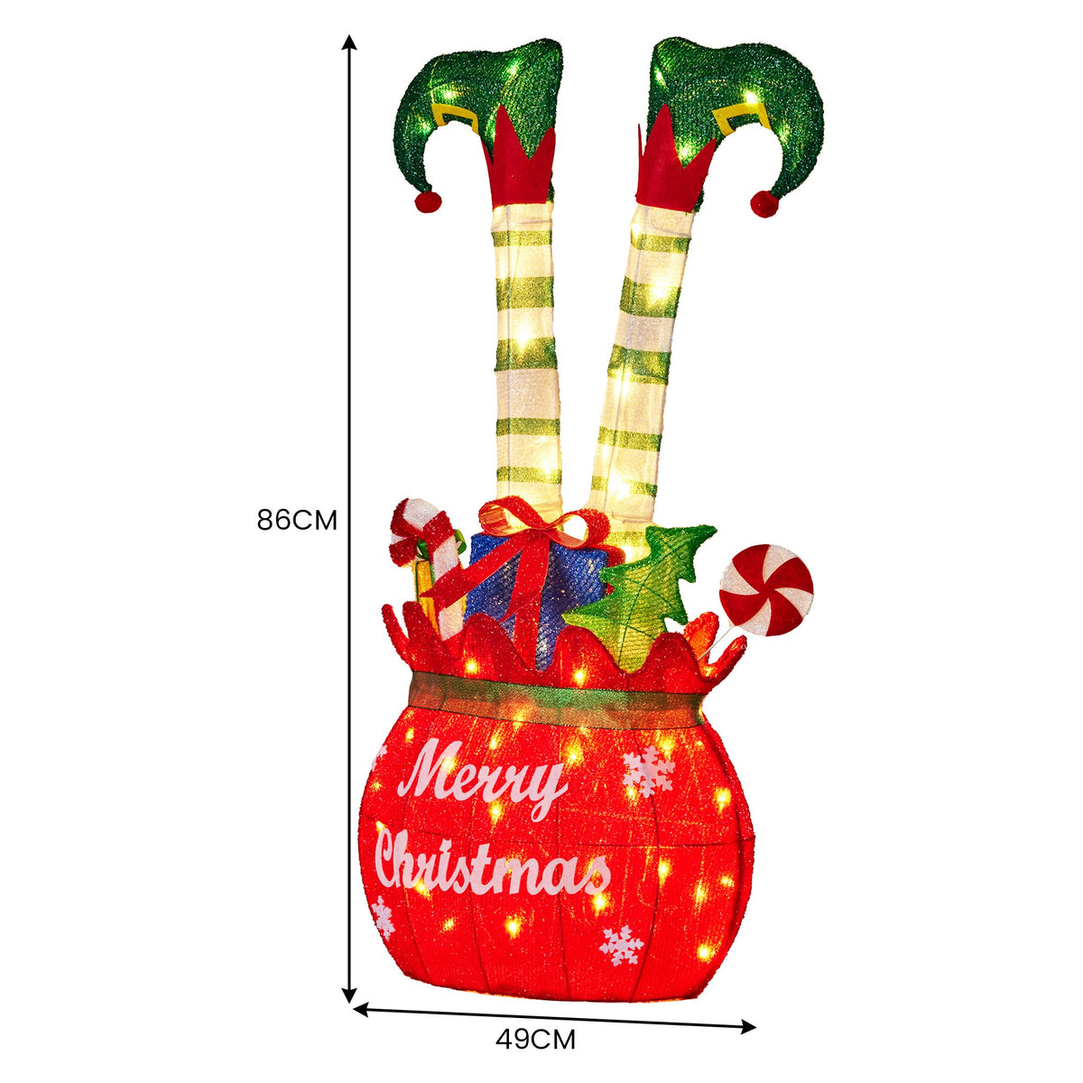 Elf in Gift Sack Christmas Display 86cm 60 Warm White LED Indoor Outdoor Frame