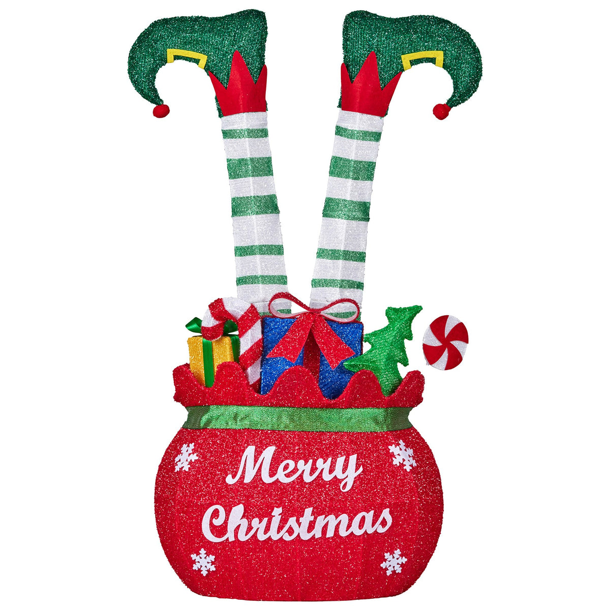 Elf in Gift Sack Christmas Display 86cm 60 Warm White LED Indoor Outdoor Frame