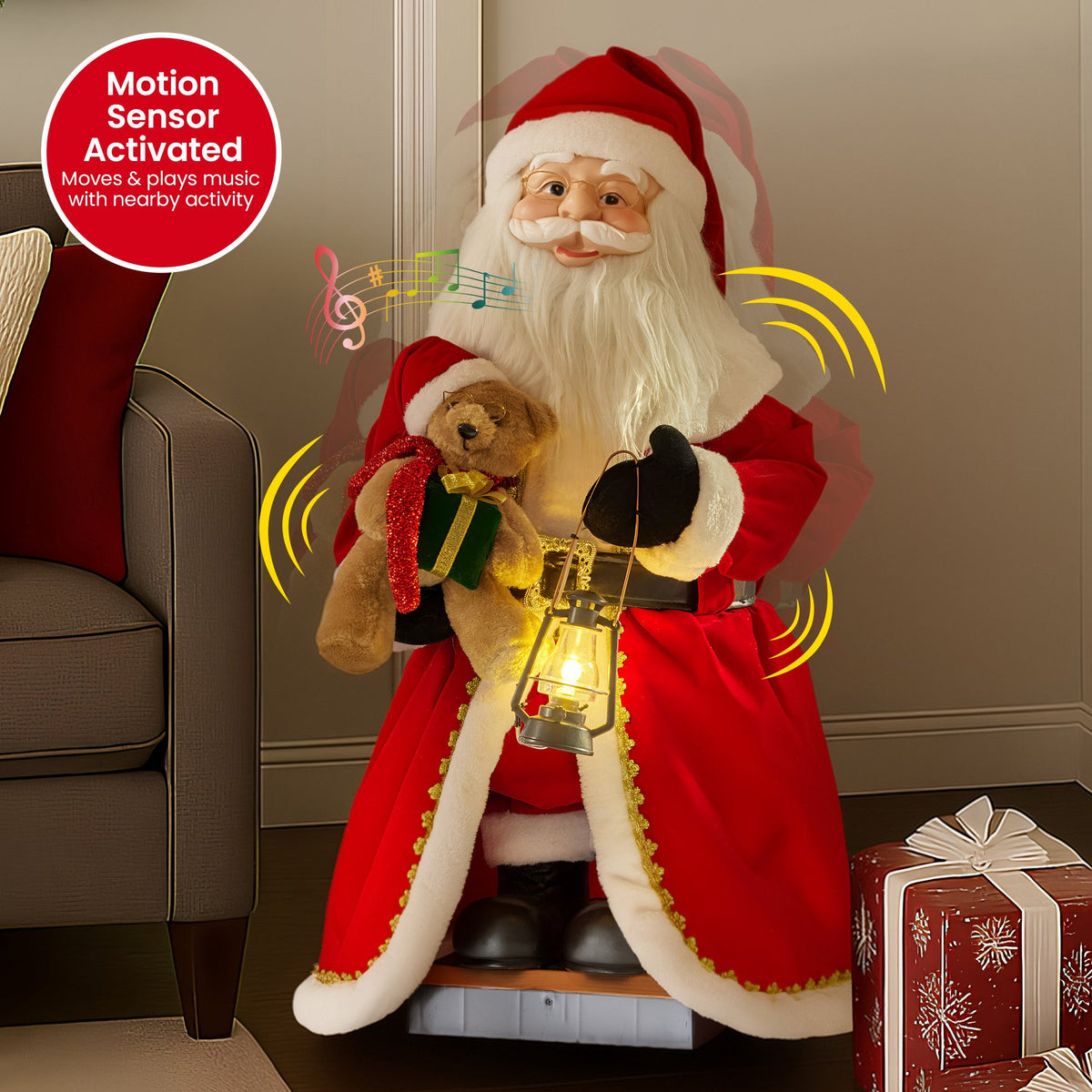 Animated Santa Claus 1.1m Musical LED Lantern Motion Sensor Christmas Decor