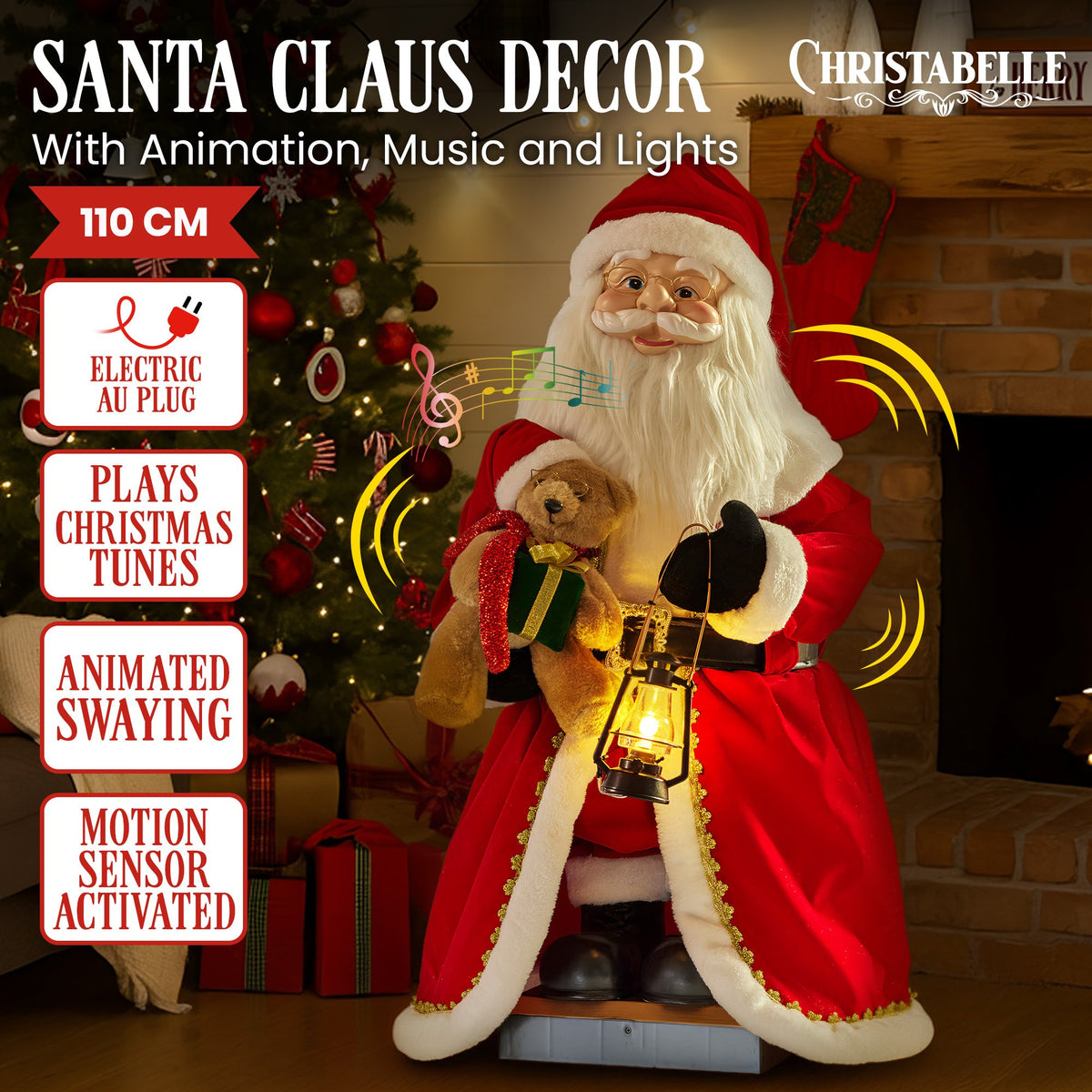 Animated Santa Claus 1.1m Musical LED Lantern Motion Sensor Christmas Decor