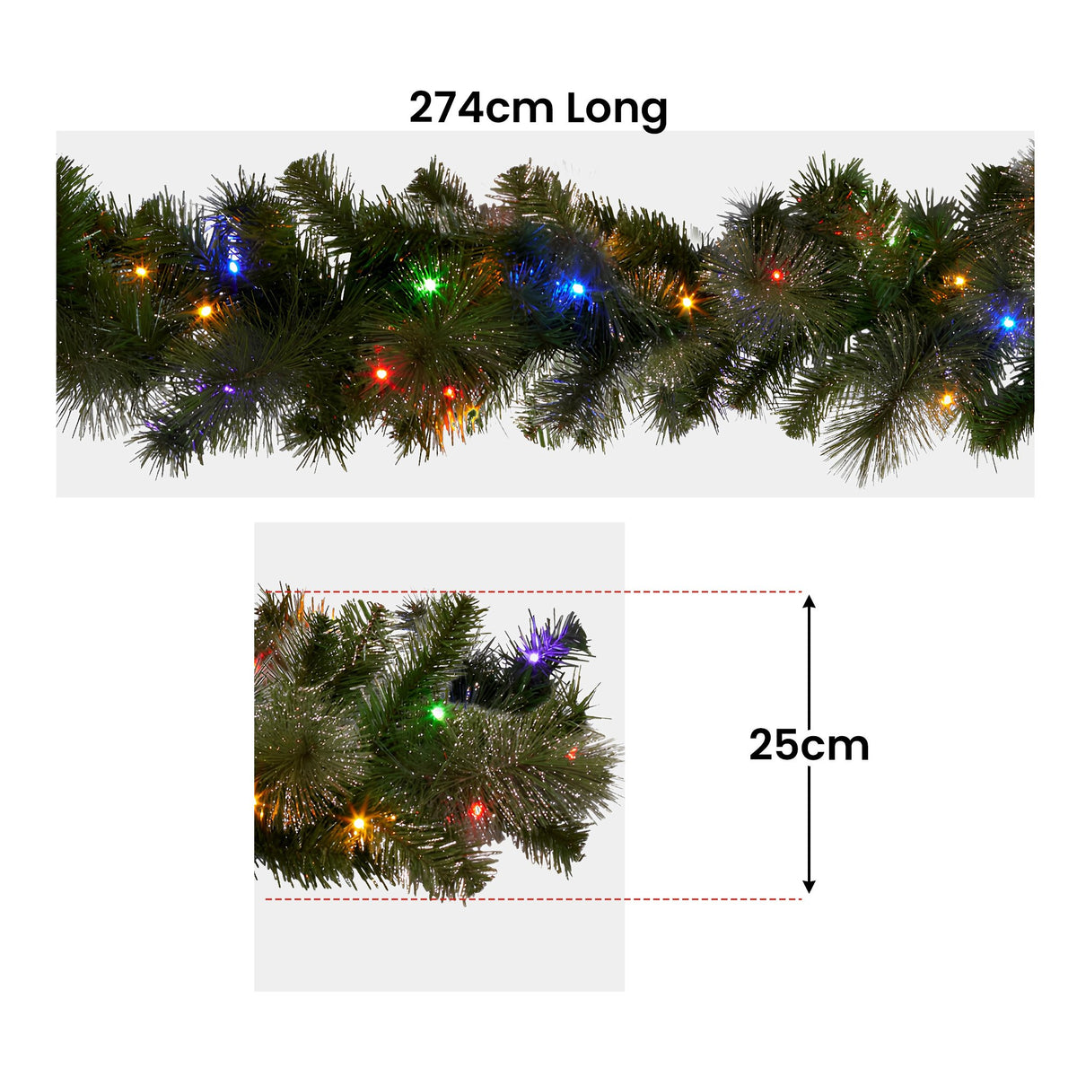 Pre-Lit Christmas Garland 2.7m Glitter Gold Pine 70 LED Multi Function Timer