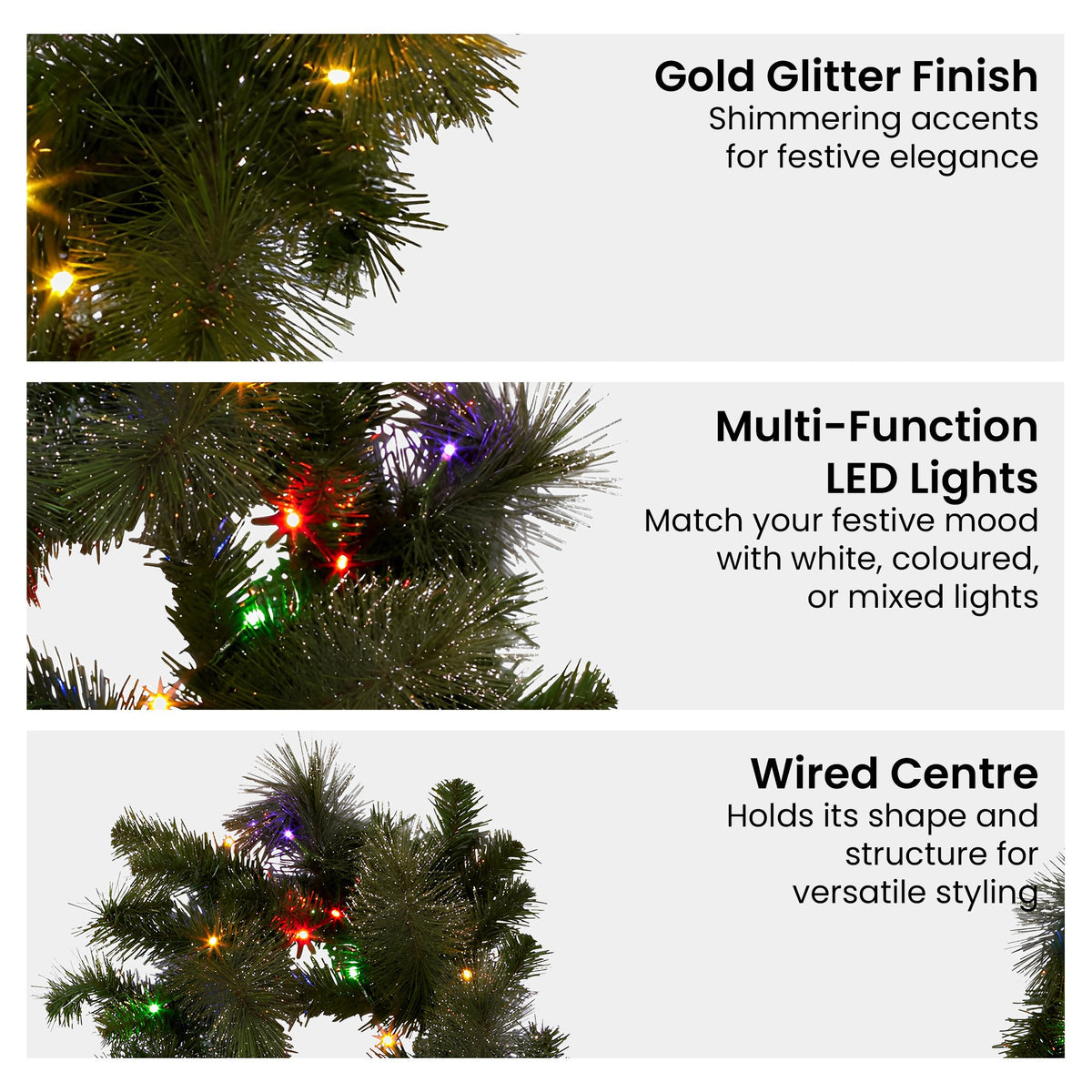 Pre-Lit Christmas Garland 2.7m Glitter Gold Pine 70 LED Multi Function Timer