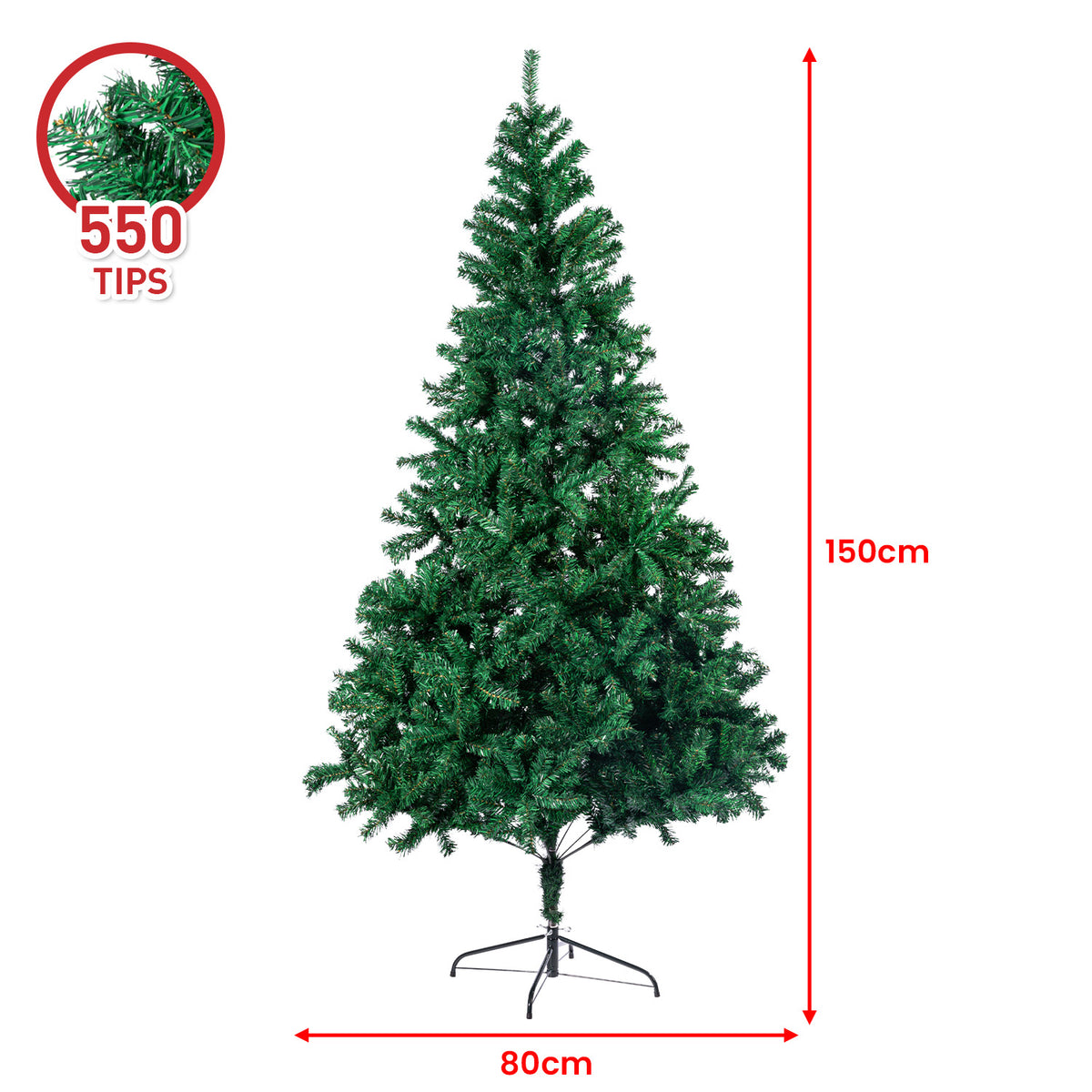 Green Christmas Tree 1.5m 550 Tips Sturdy Metal Stand Easy Assembly Xmas Decor