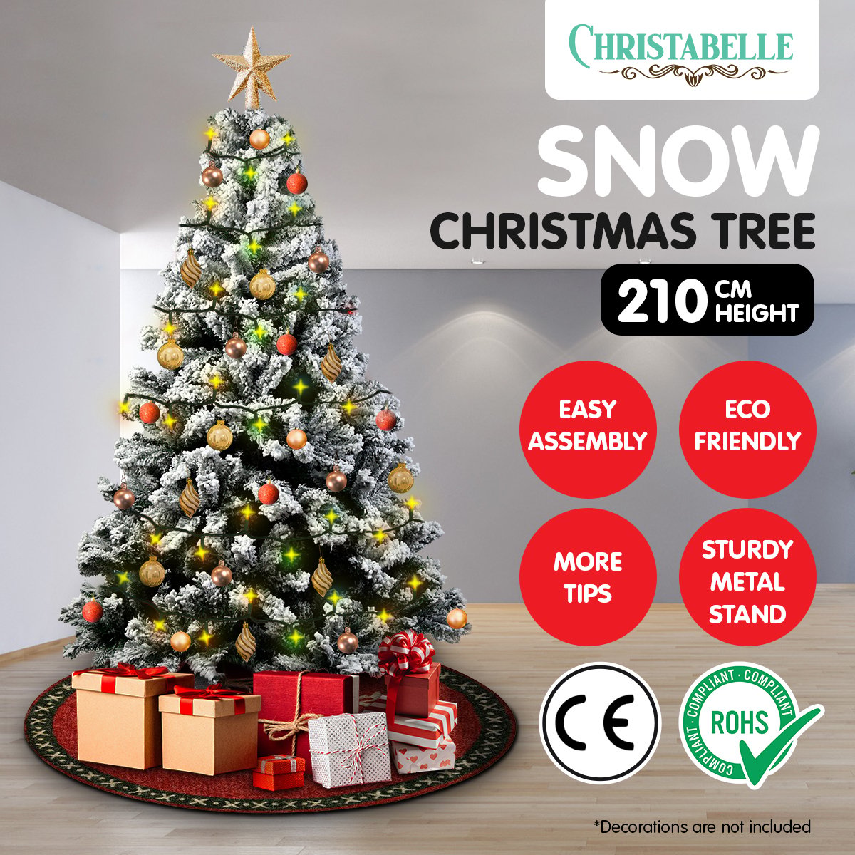 Snow Tipped Artificial Christmas Tree 2.1m 1200 Tips Sturdy Metal Stand for Xmas