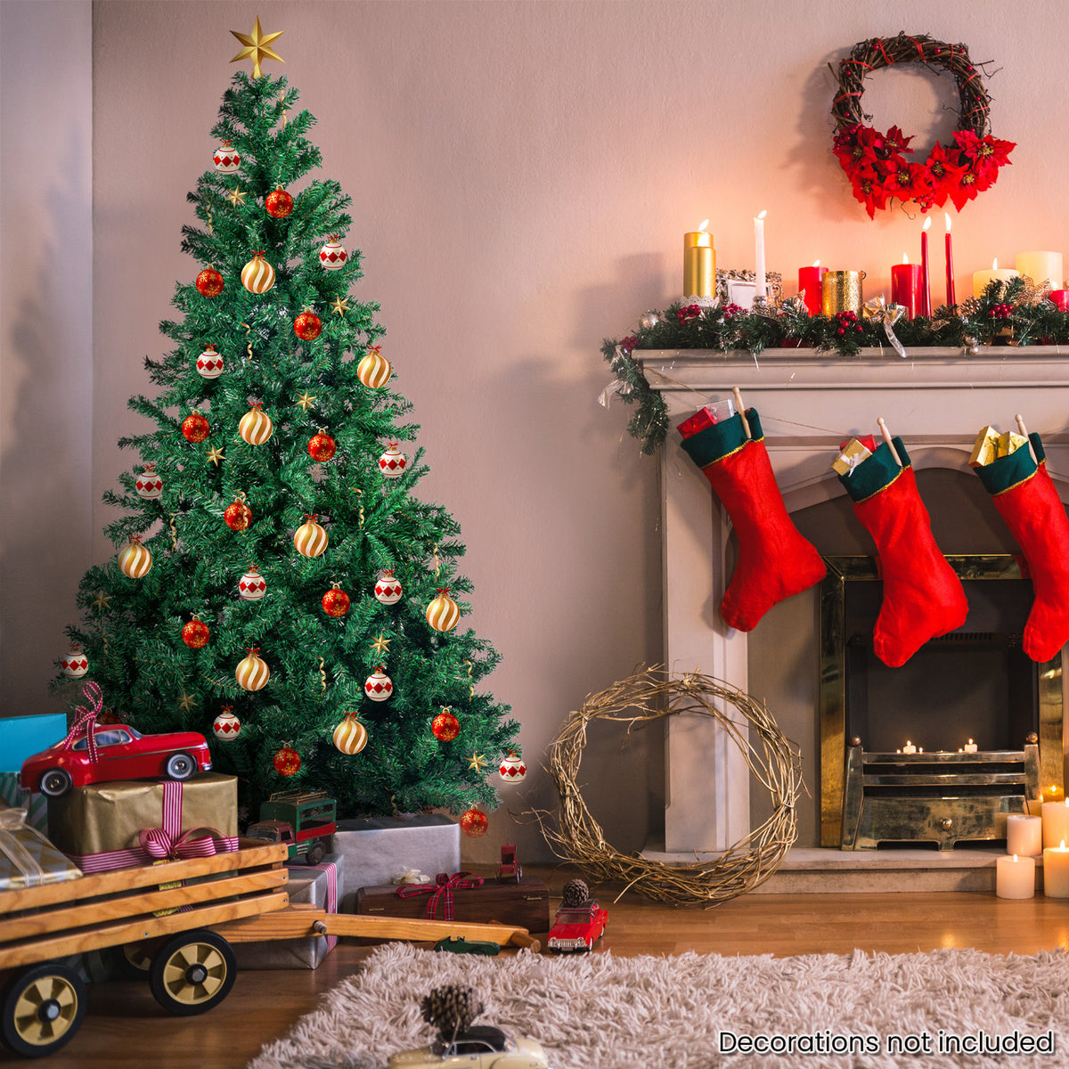 Green Christmas Tree 2.4m 1500 Tips Sturdy Metal Stand Easy Assembly Xmas Decor