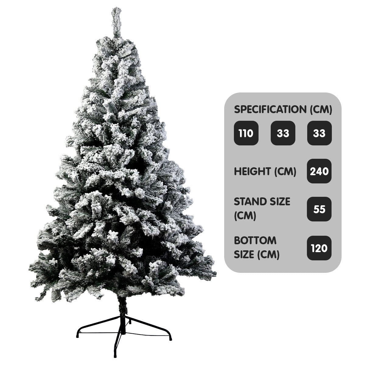 Snow Tipped Artificial Christmas Tree 2.4m 1500 Tips Sturdy Metal Stand for Xmas