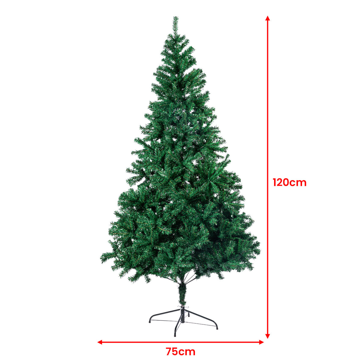 Green Artificial Christmas Tree 1.2m 300 Dense Tips Metal Stand Easy Assembly