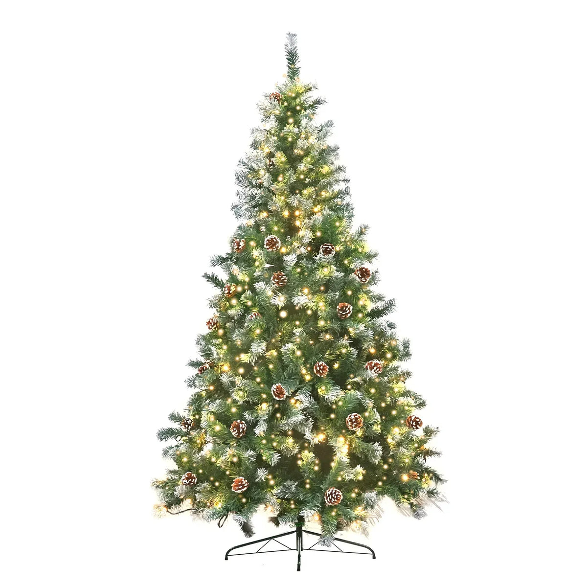 Pre-Lit Artificial Christmas Tree 1.2m 150 LED Snow Tipped Pine Cone Metal Stand
