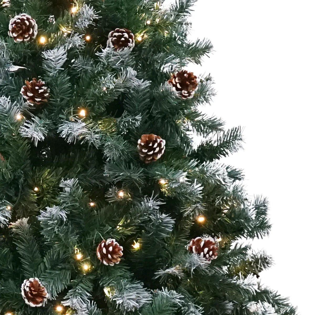 Pre-Lit Artificial Christmas Tree 1.2m 150 LED Snow Tipped Pine Cone Metal Stand