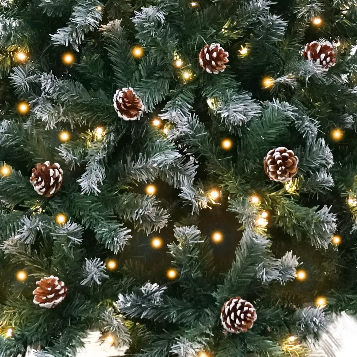 Pre-Lit Artificial Christmas Tree 1.2m 150 LED Snow Tipped Pine Cone Metal Stand