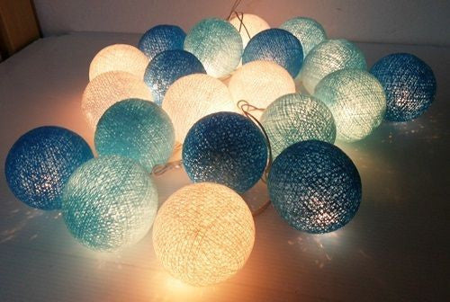 1 Set 20 LED 5cm Cotton Ball String Lights Battery Powered Blue