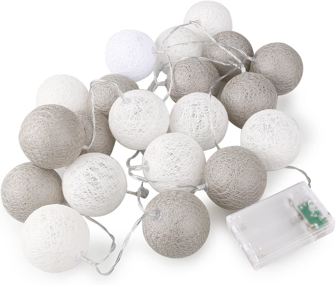 1 Set 20 LED 5cm Cotton Ball String Lights Battery Grey White