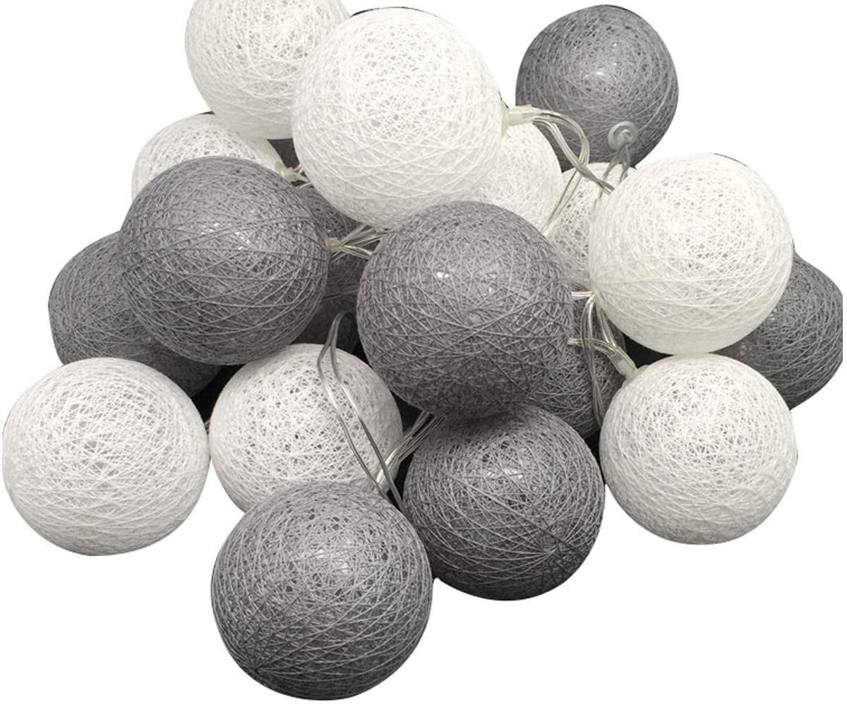 1 Set 20 LED 5cm Cotton Ball String Lights Battery Grey White