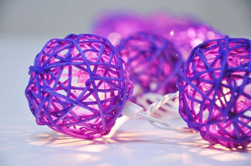 Rattan Cane Ball String Lights LED Battery Powered 20 Balls 5cm 3m Cassis Purple