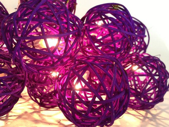 Rattan Cane Ball String Lights LED Battery Powered 20 Balls 5cm 3m Cassis Purple