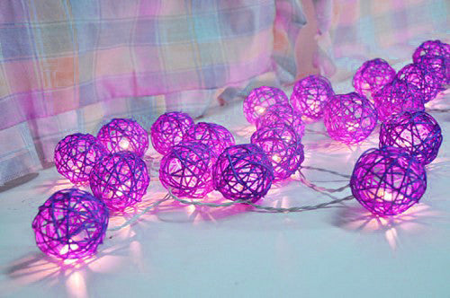 Rattan Cane Ball String Lights LED Battery Powered 20 Balls 5cm 3m Cassis Purple