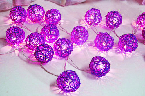 Rattan Cane Ball String Lights LED Battery Powered 20 Balls 5cm 3m Cassis Purple