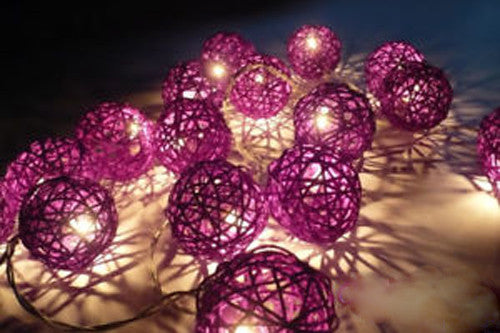 Rattan Cane Ball String Lights LED Battery Powered 20 Balls 5cm 3m Cassis Purple