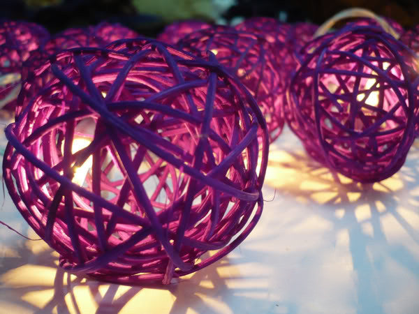 Rattan Cane Ball String Lights LED Battery Powered 20 Balls 5cm 3m Cassis Purple