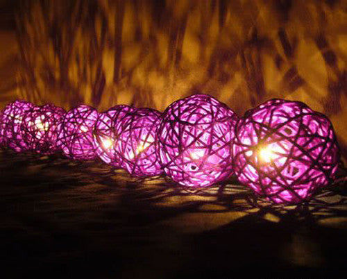 Rattan Cane Ball String Lights LED Battery Powered 20 Balls 5cm 3m Cassis Purple