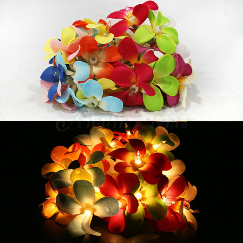 Frangipani LED String Lights Battery Powered 20 Flowers 3m Tropical Colours