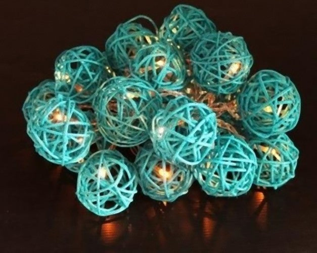 Rattan Cane Ball String Lights LED Battery Powered 20 Balls 5cm 3m Turquoise