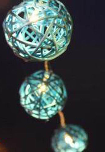Rattan Cane Ball String Lights LED Battery Powered 20 Balls 5cm 3m Turquoise