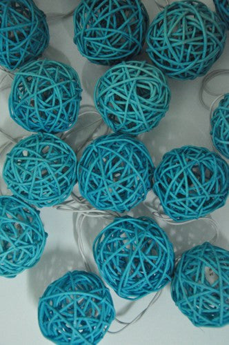 Rattan Cane Ball String Lights LED Battery Powered 20 Balls 5cm 3m Turquoise