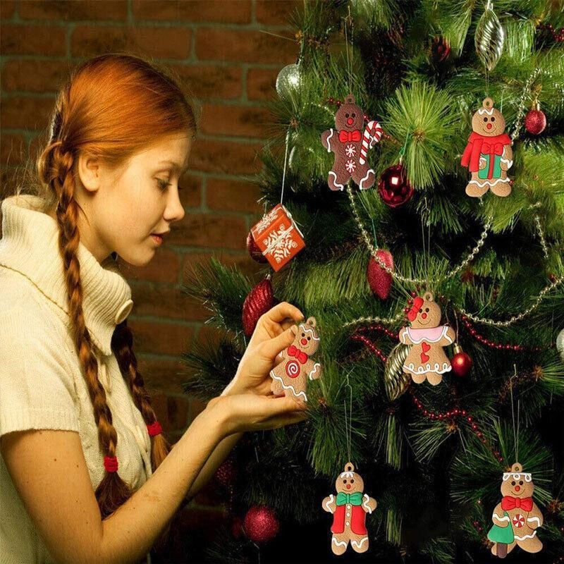 Gingerbread Man Christmas Tree Ornaments Hanging Window Decor 12pcs 7x5cm