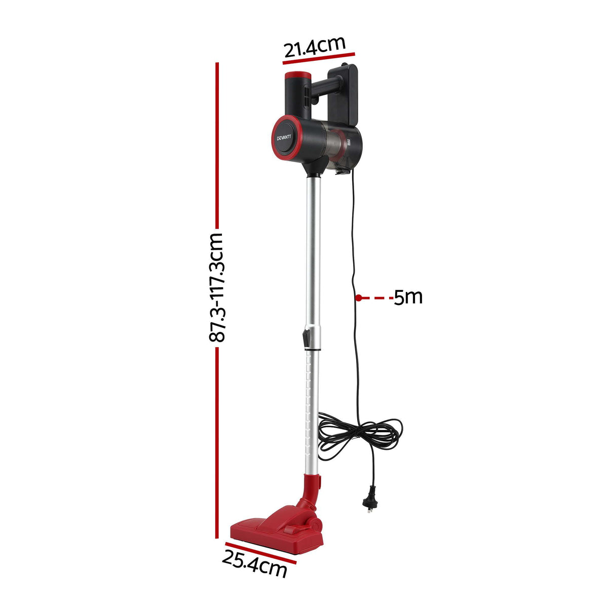 Devanti 3-in-1 Corded Stick Vacuum Cleaner, 16000Pa Strong Suction Red