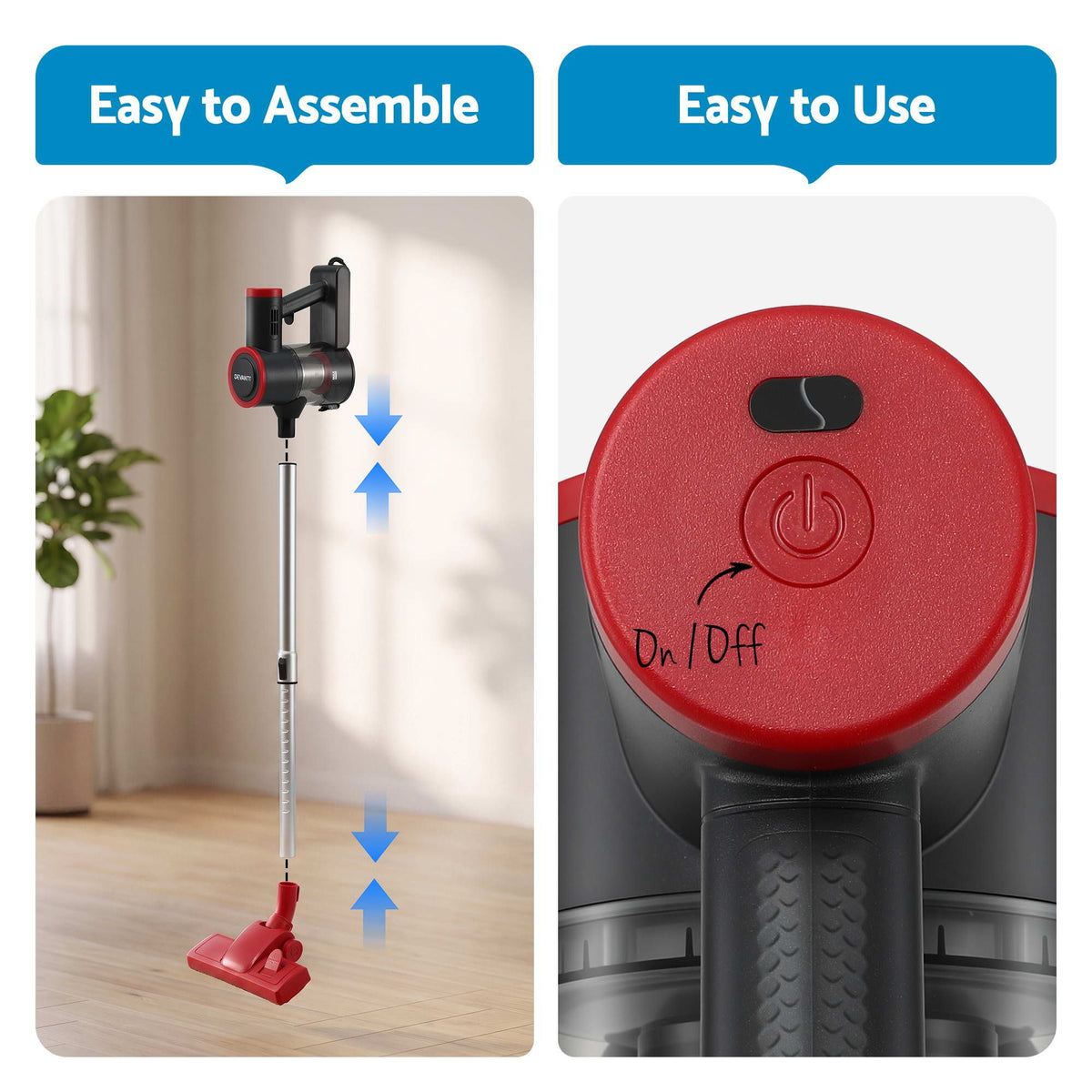 Devanti 3-in-1 Corded Stick Vacuum Cleaner, 16000Pa Strong Suction Red