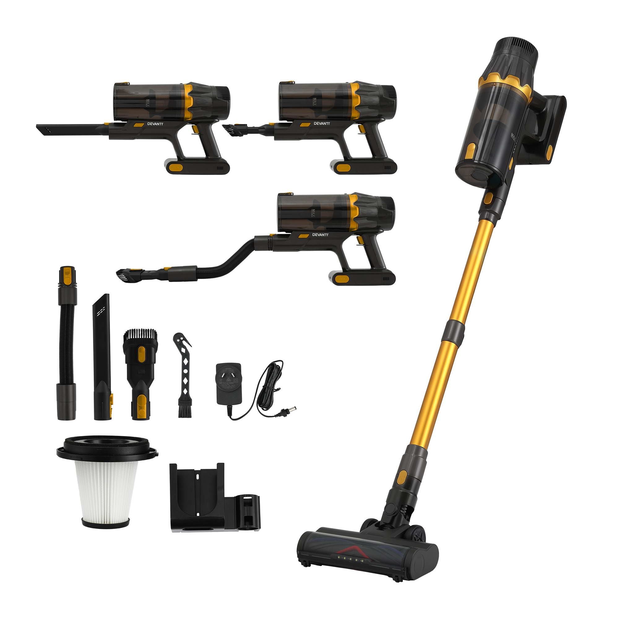 DEVANTI 30000Pa Cordless Stick Vacuum Cleaner 4-in-1 Handheld Gold