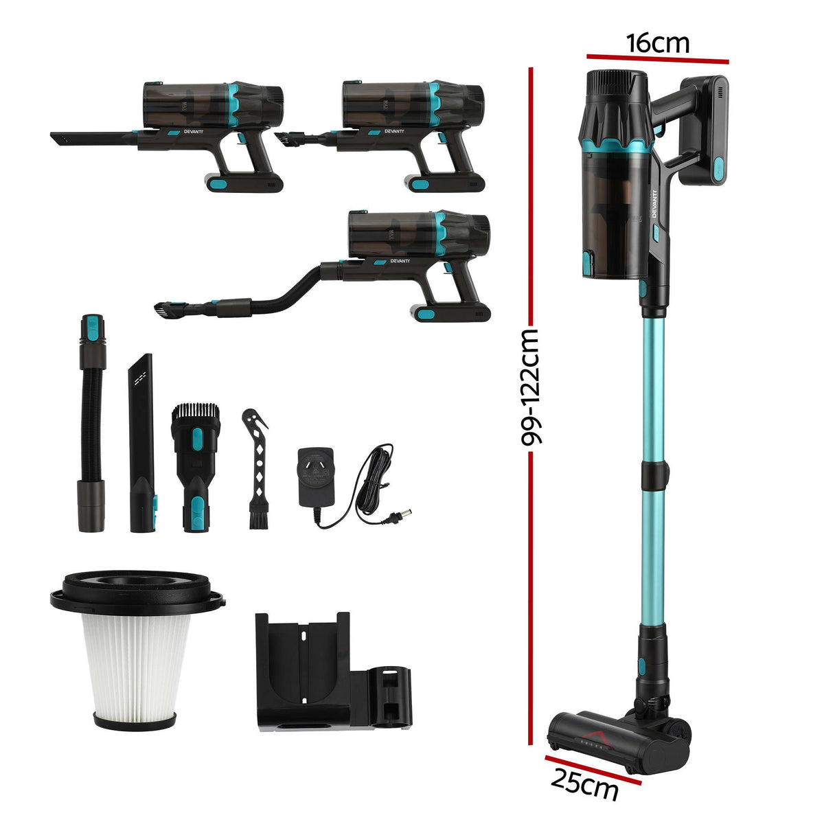 DEVANTI 30000Pa Cordless Stick Vacuum Cleaner 4-in-1 Handheld Green