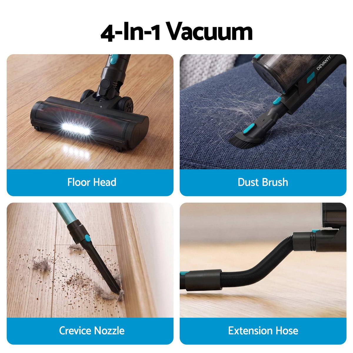 DEVANTI 30000Pa Cordless Stick Vacuum Cleaner 4-in-1 Handheld Green