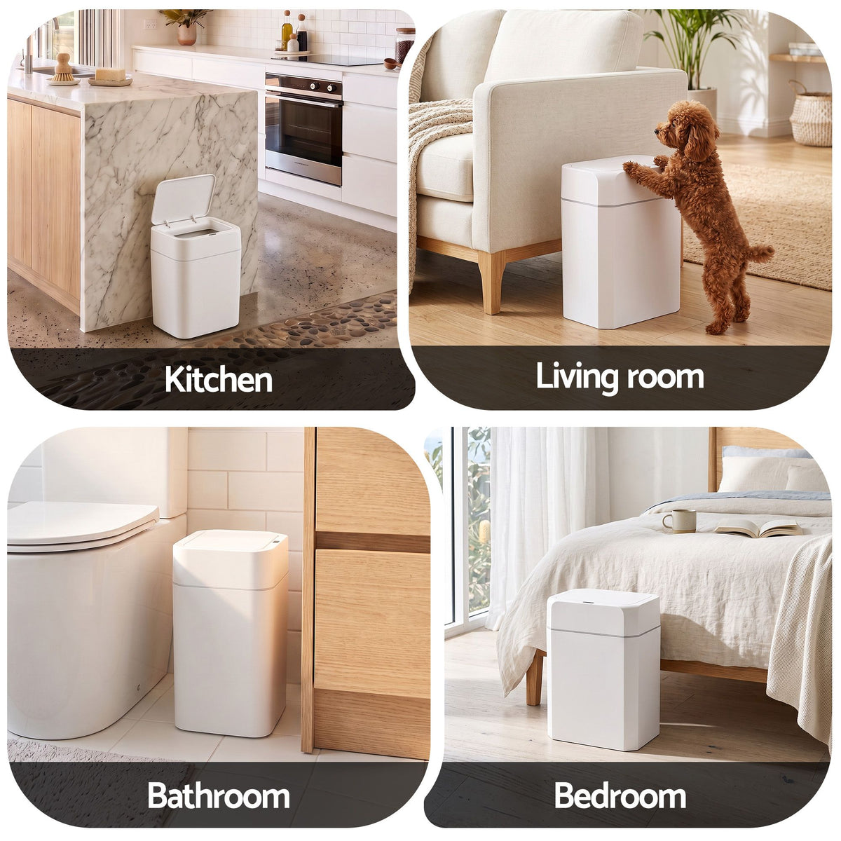 Artiss Rubbish Bin 12L 2-Pack Sensor Kitchen Automatic Motion Touchless White