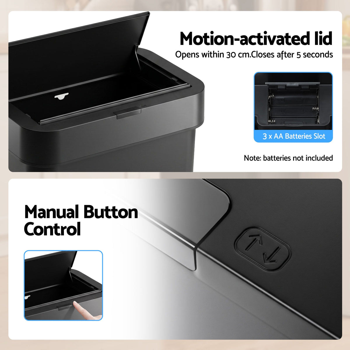 Artiss Rubbish Bin 50L Sensor Kitchen Automatic Motion Plastic Touchless Black