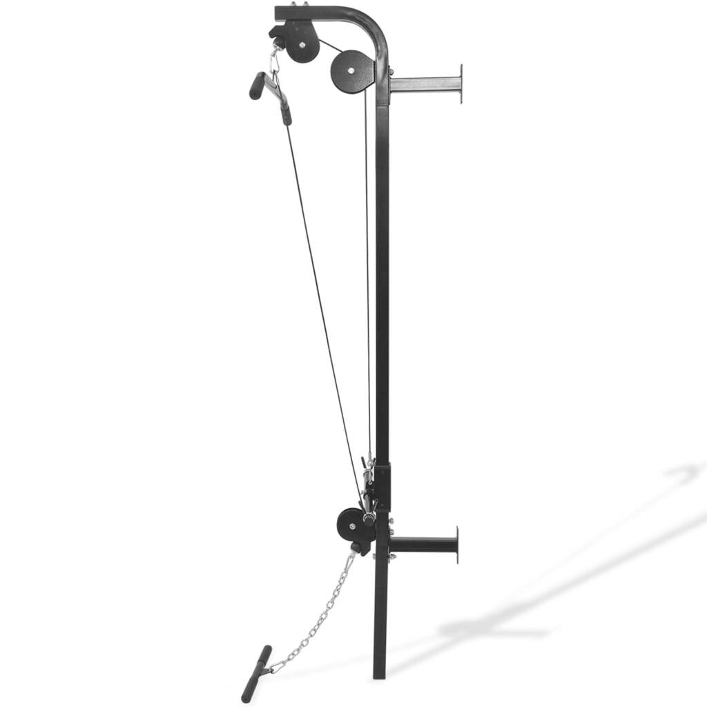 Wall-Mounted Home Gym 2 Pulleys Steel Lat Pull Down 120kg Capacity Black