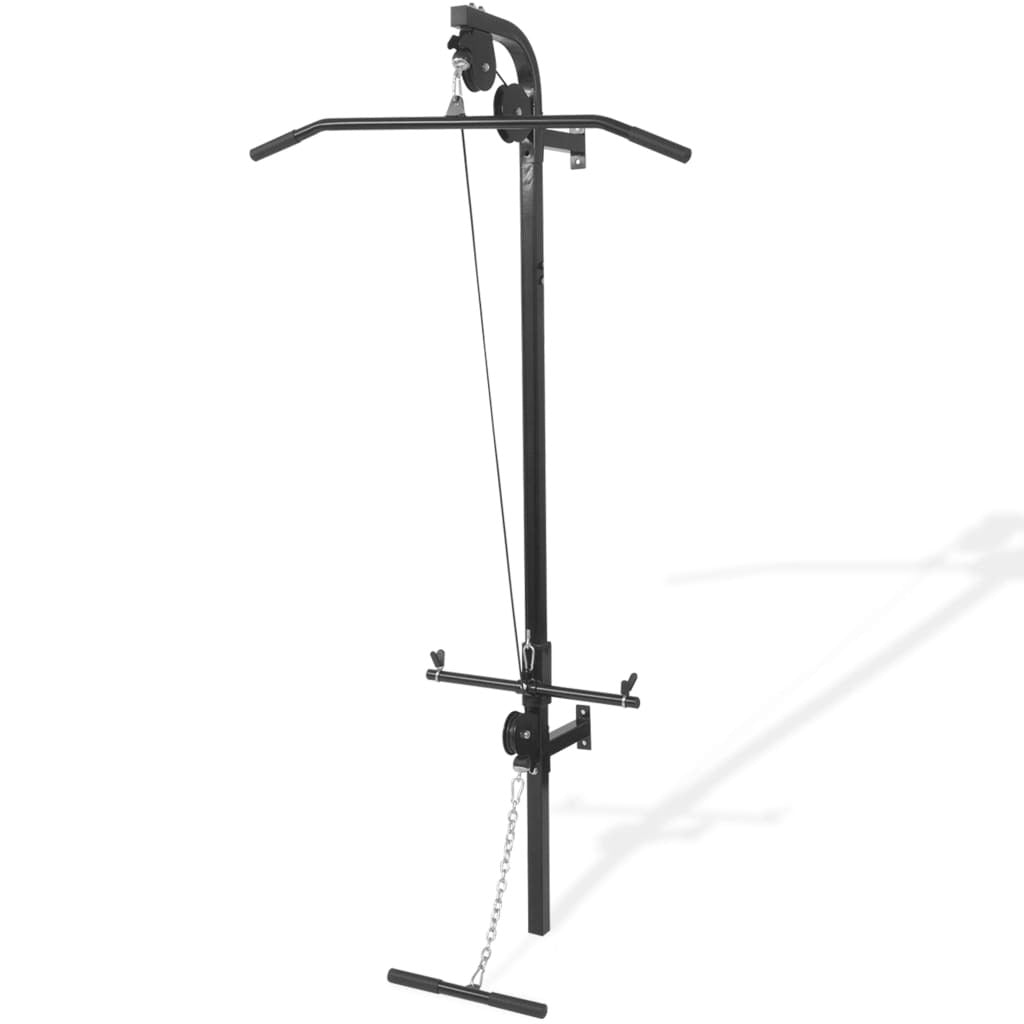 Wall-Mounted Home Gym 2 Pulleys Steel Lat Pull Down 120kg Capacity Black