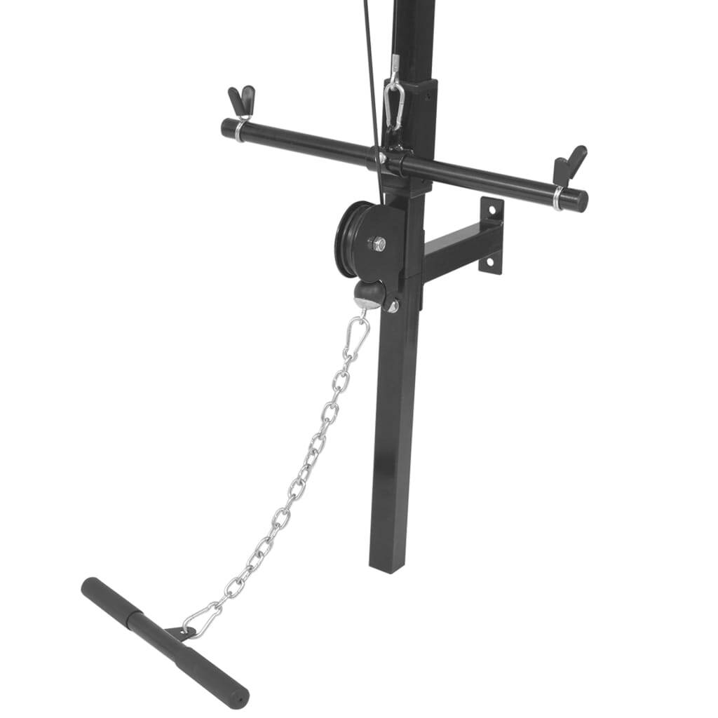 Wall-Mounted Home Gym 2 Pulleys Steel Lat Pull Down 120kg Capacity Black