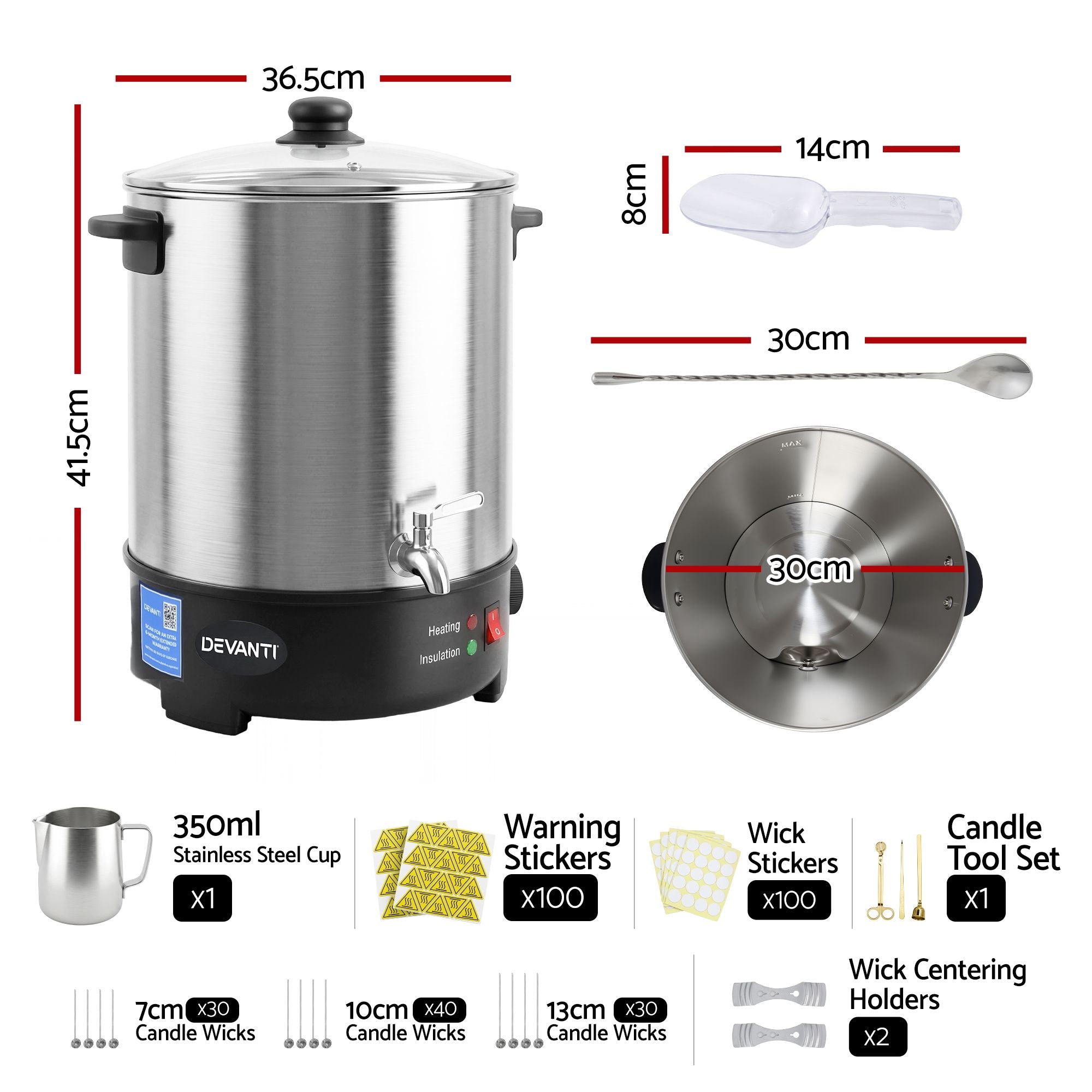 Devanti 16L Wax Melter Candle Making 1500W Melting Pot Furnace Pour Spout Soap