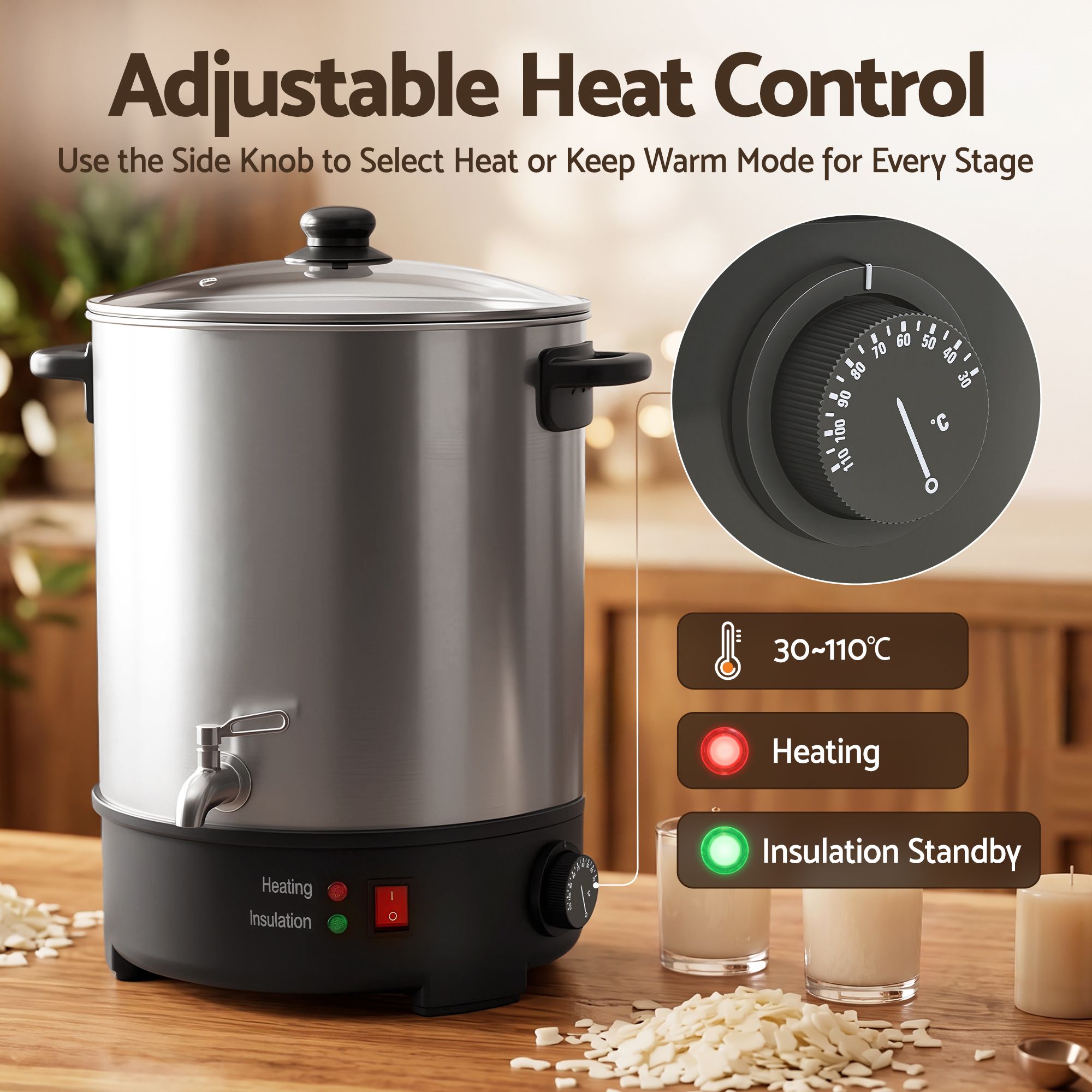 Devanti 16L Wax Melter Candle Making 1500W Melting Pot Furnace Pour Spout Soap