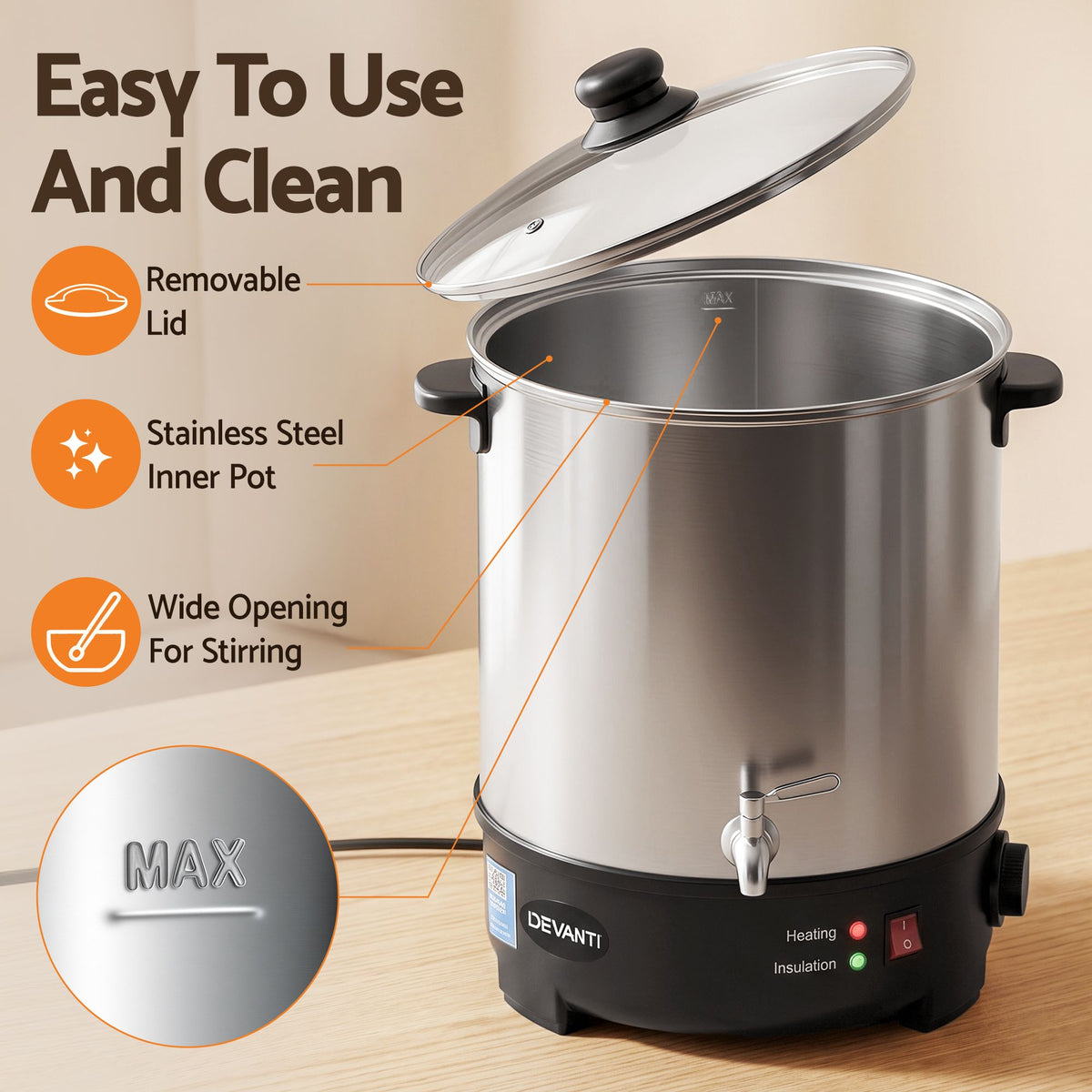 Devanti 16L Wax Melter Candle Making 1500W Melting Pot Furnace Pour Spout Soap