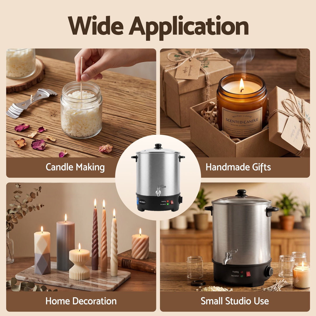 Devanti 16L Wax Melter Candle Making 1500W Melting Pot Furnace Pour Spout Soap