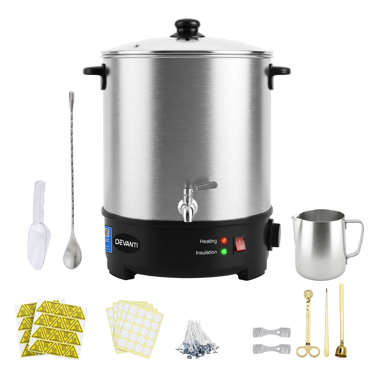 Devanti 16L Wax Melter Candle Making 1500W Melting Pot Furnace Pour Spout Soap