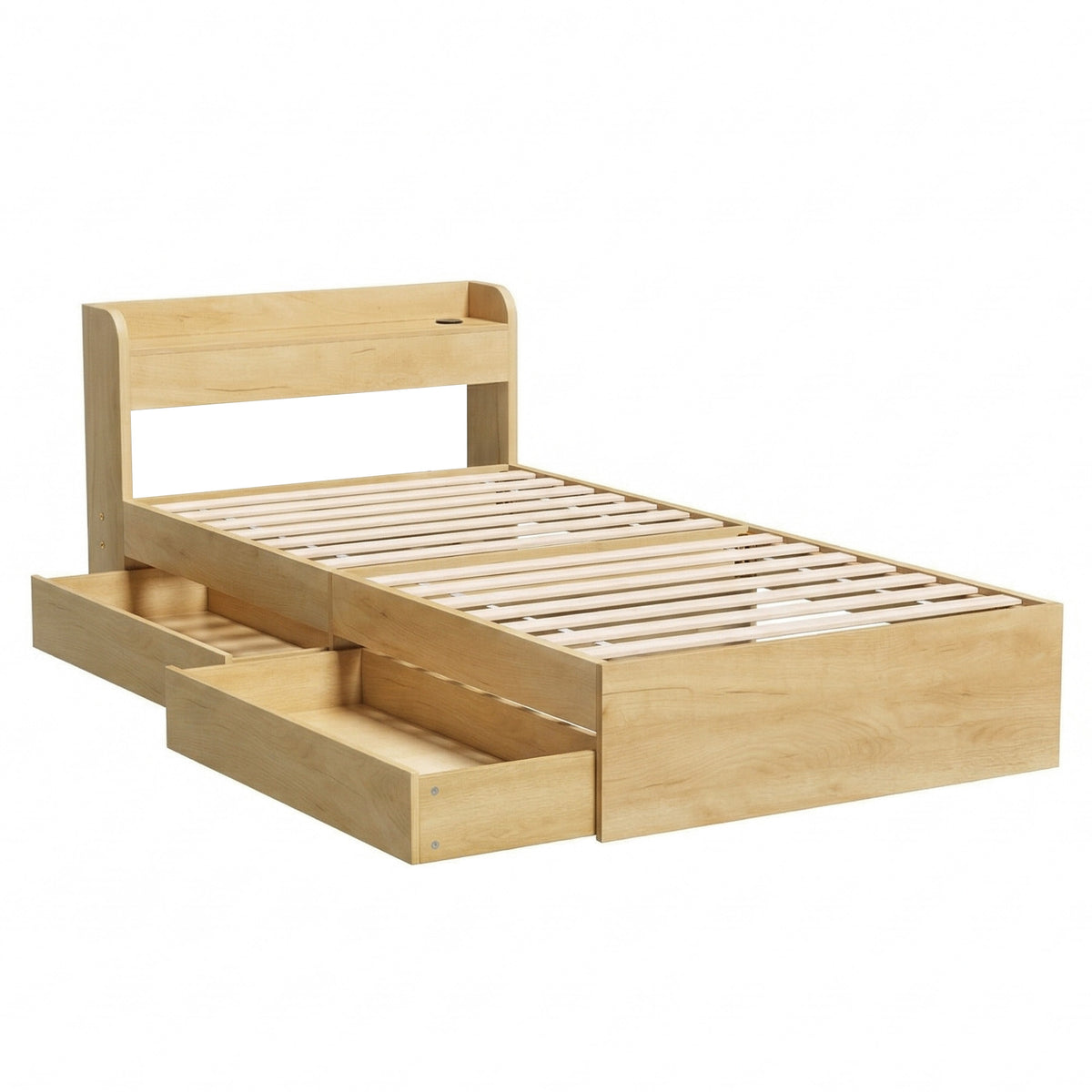 Artiss King Single Bed Frame with 2 Drawers Platform Bed and Headboard Natural