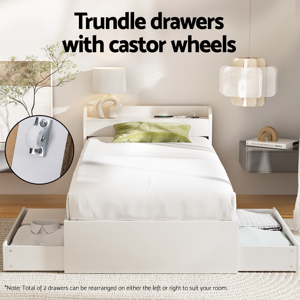 Artiss Bed Frame Single Size with Charging Ports and 2 Drawers AURA