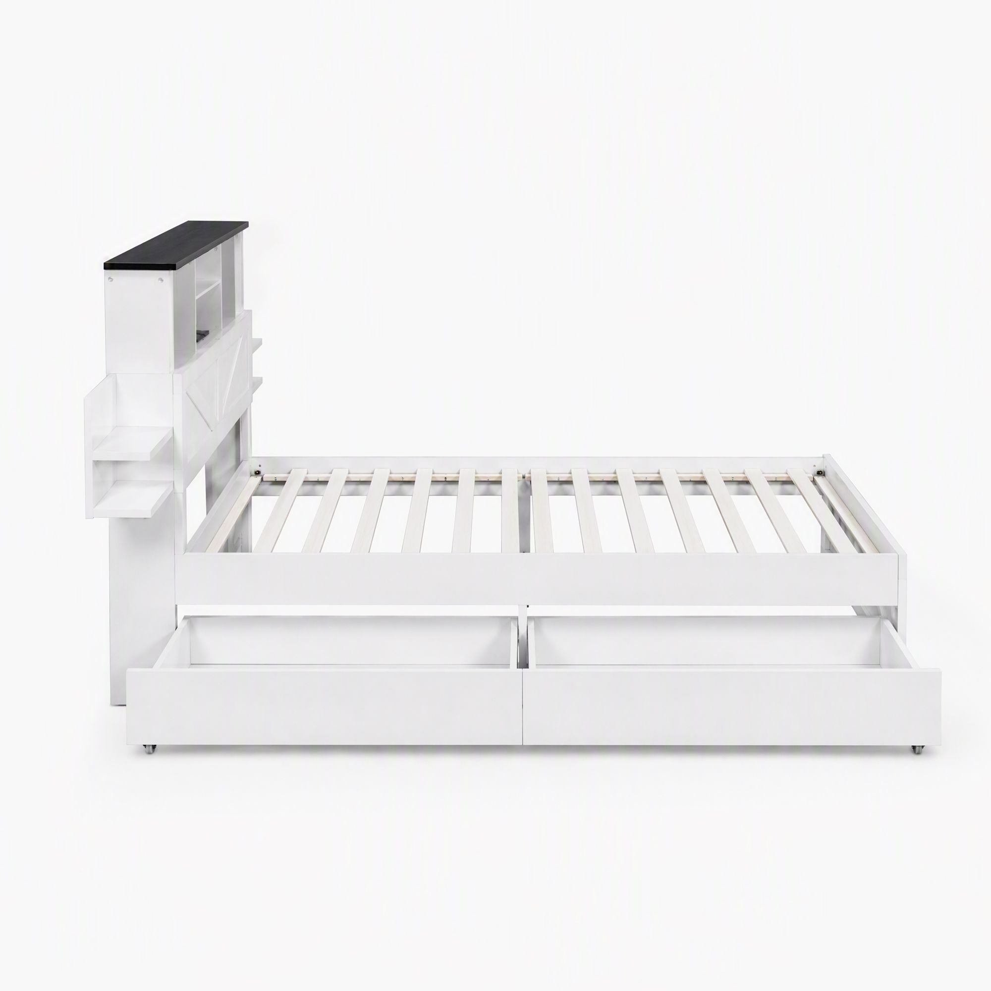 Artiss Single Bed Frame with Storage Drawers White Platform Bedframe with Bookcase Headboard Charging Station Led Light