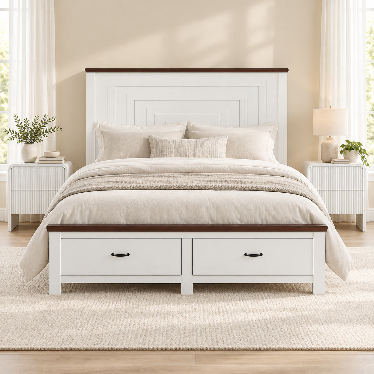 Artiss Queen Wooden Bed Frame 2 Bedside Table Set 2-Drawer Storage