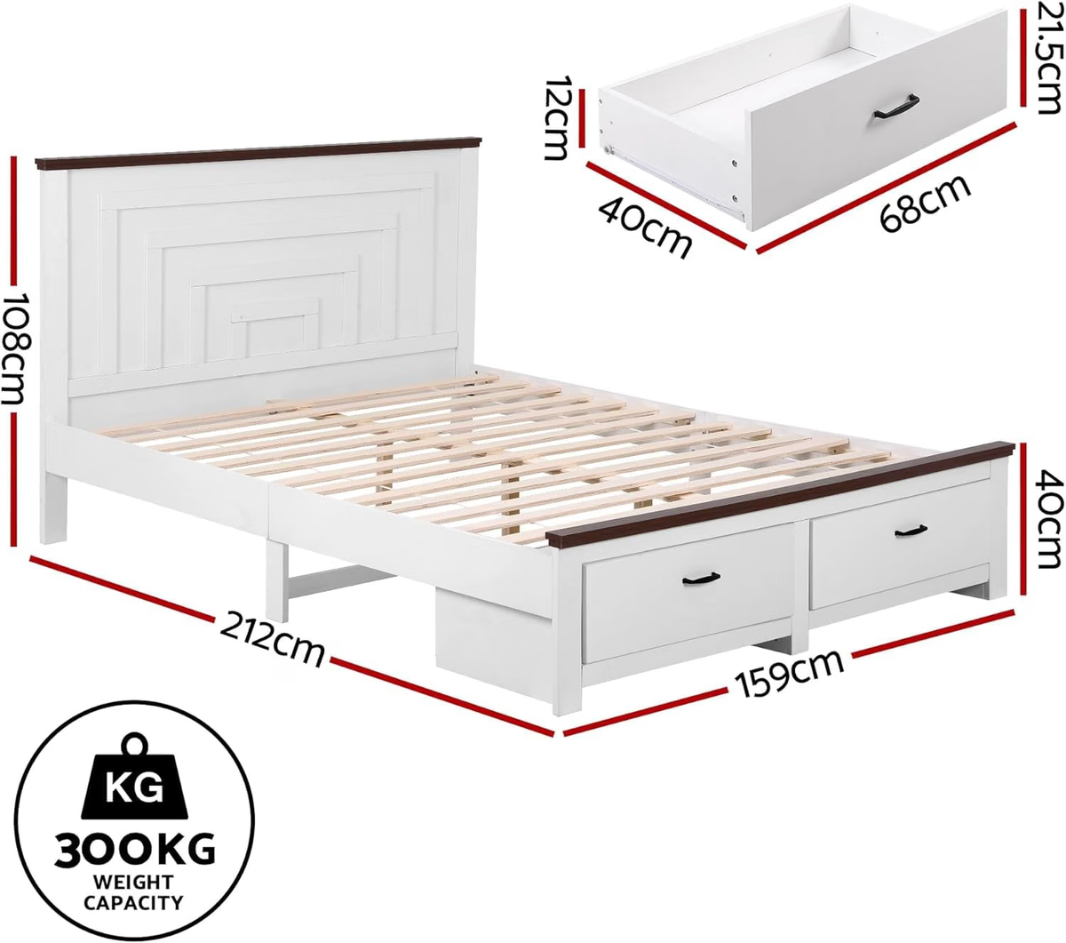 Artiss Queen Wooden Bed Frame 2 Bedside Table Set 2-Drawer Storage