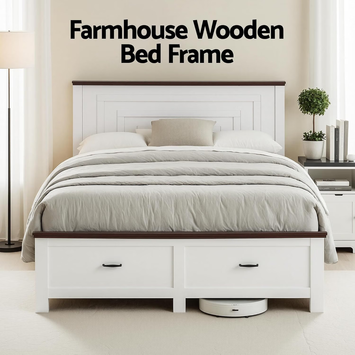 Artiss Queen Wooden Bed Frame 2 Bedside Table Set 2-Drawer Storage